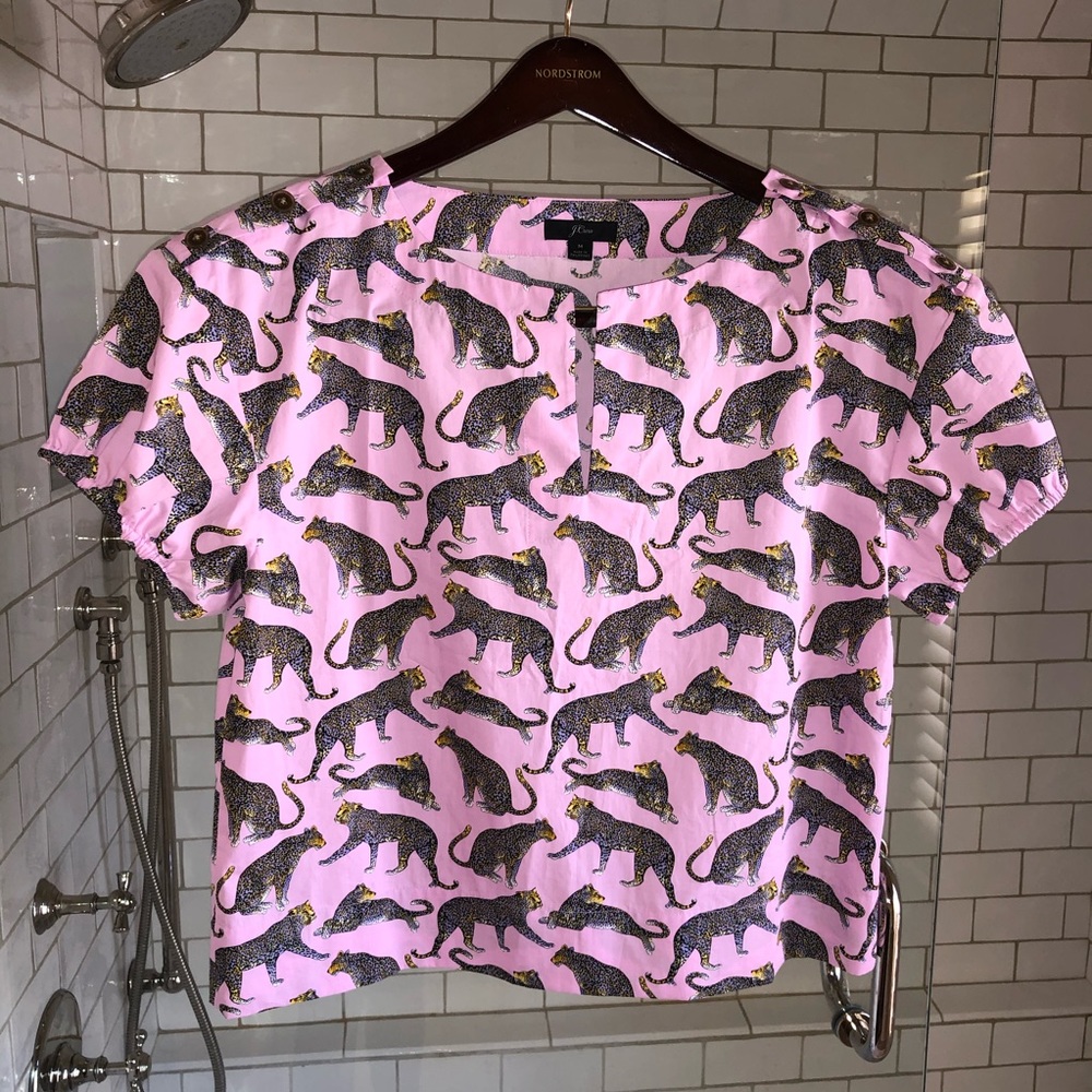Jcrew Vneck Popover Crop in Lilac Cheetah Print